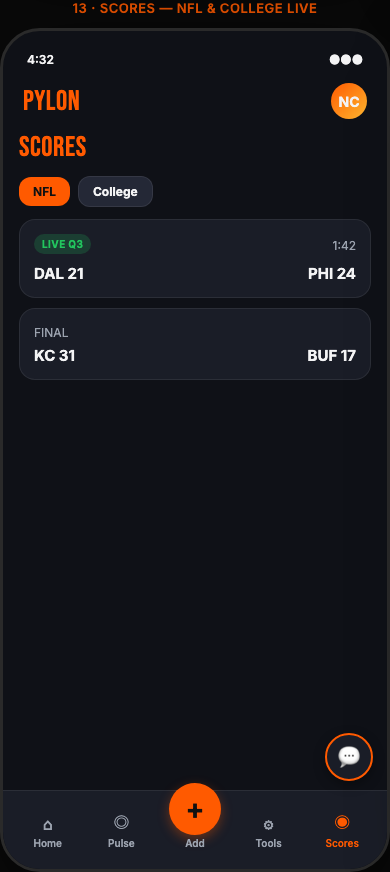 Live NFL and college scores